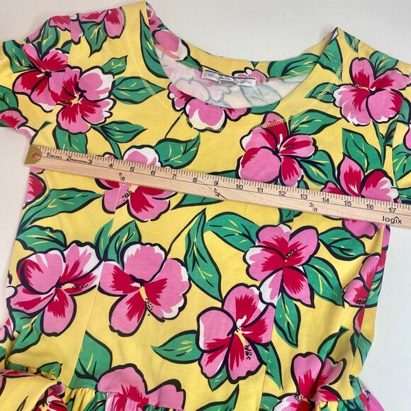 Vintage 90s Hawaiian Dress M WHITE WHEELER & MARTHA Cottagecore Drop Waist Retro - Picture 4 of 5